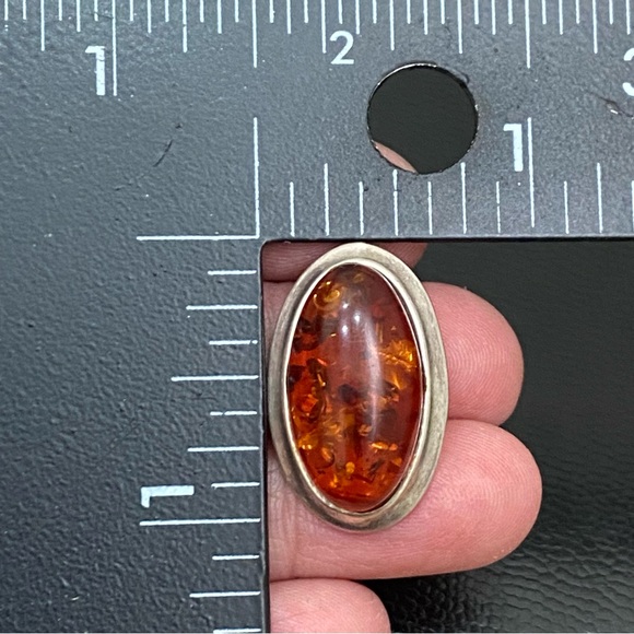 Vintage Sterling Silver Handcrafted Cabochon Oval Baltic Amber Earrings 7.4g - Picture 12 of 15